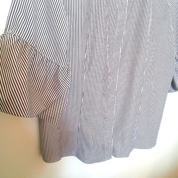 Chico's Striped Cotton Button Up Shirt with Sleeve Detail - Picture 7 of 8